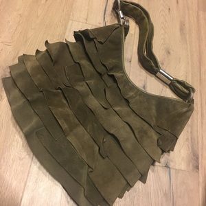 Yves Saint Laurent olive leather shoulder bag.